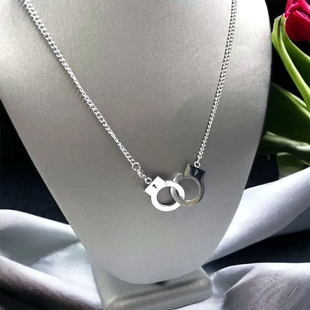Deluxe Handcuffs Necklace l Stainless Steel l Add on opt. Handcuff Bracelet New